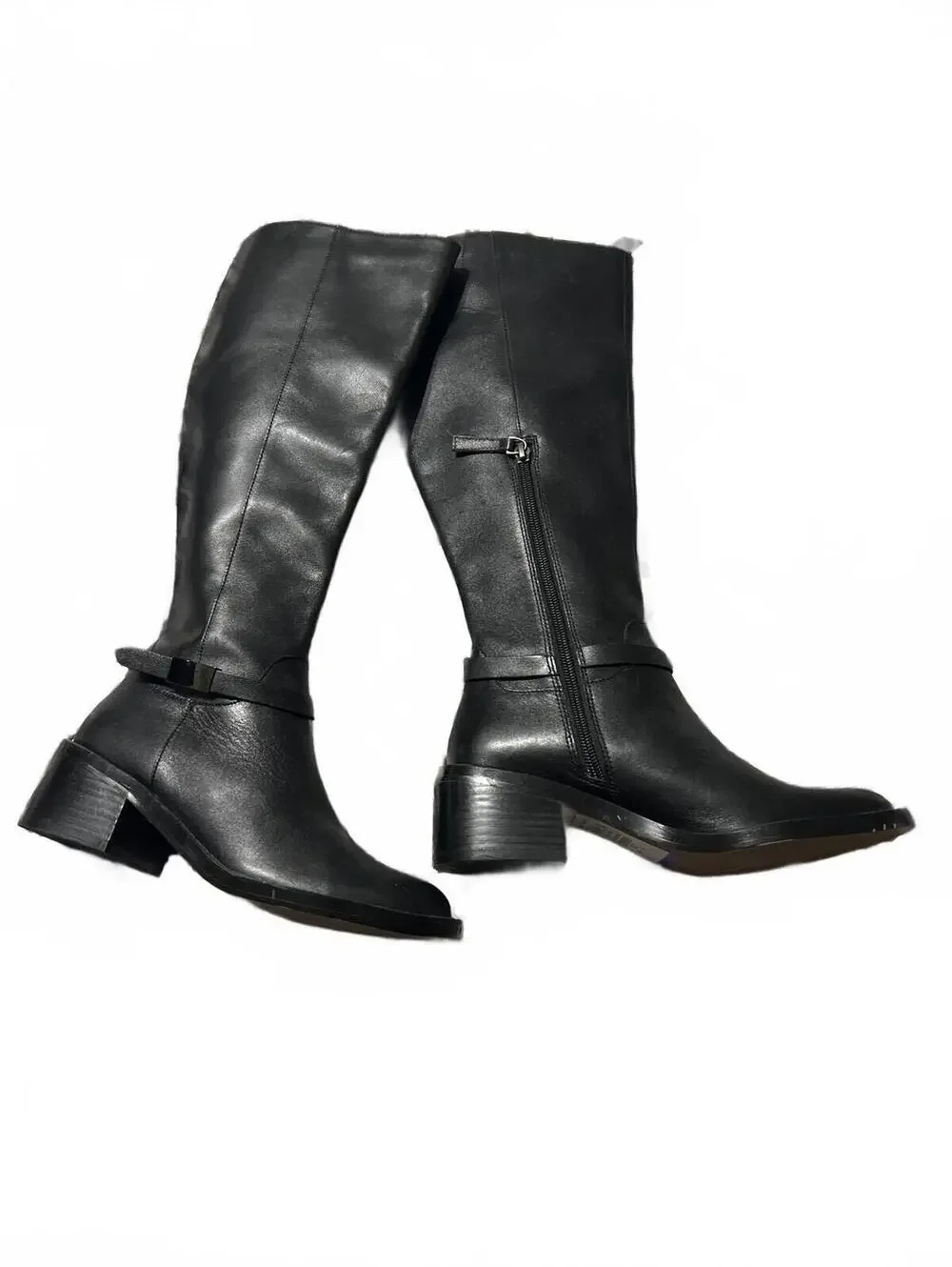 L.Paolo Black knee-high Leather Boots Block Heel 6